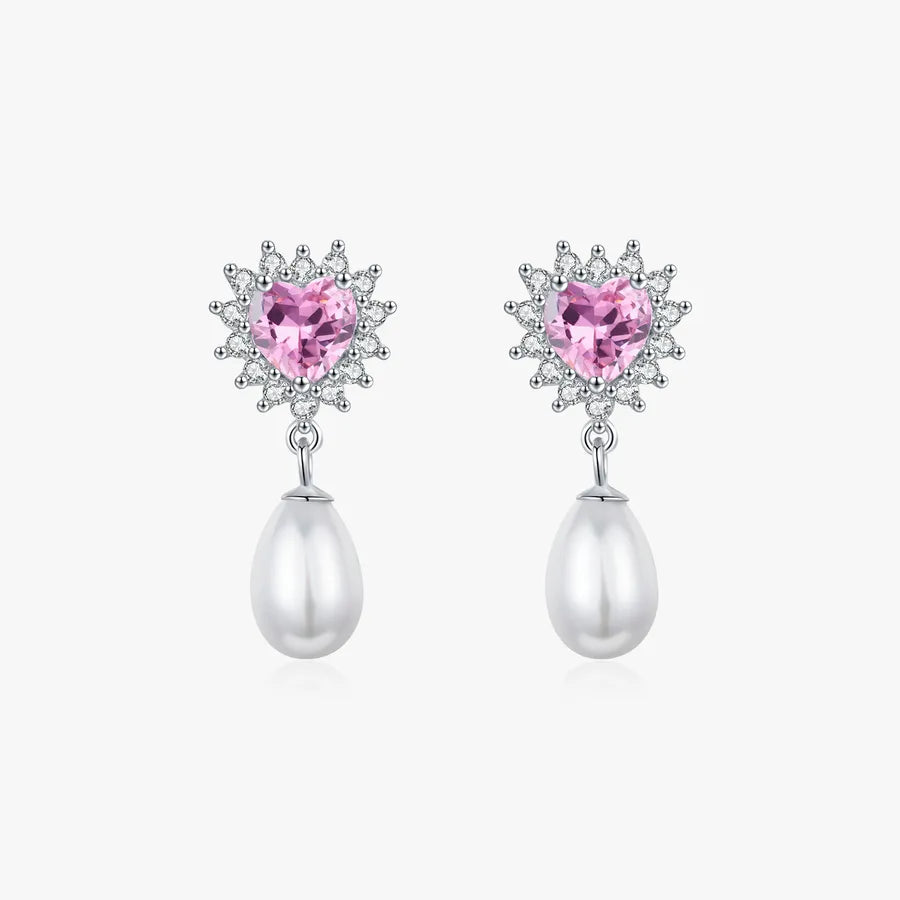 Boucles d'oreilles cœur et perle en argent massif 925