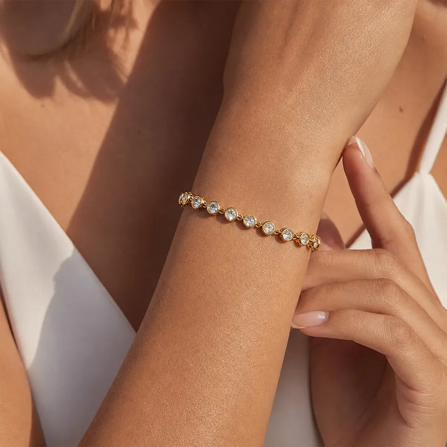 Bracelet perlé rond en acier inoxydable doré