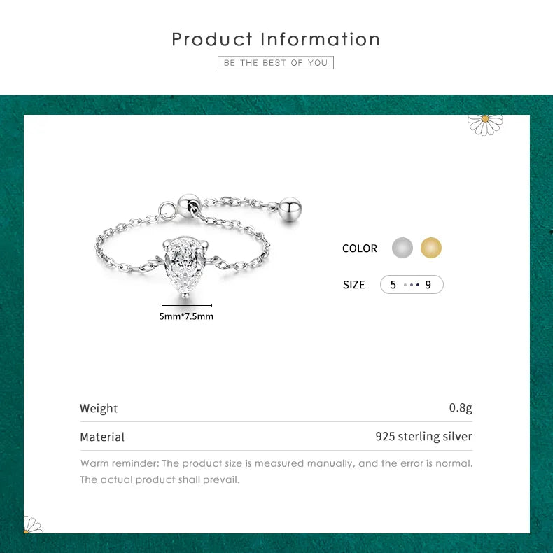 Bague à zircon taille goutte sur monture fine — vue 3