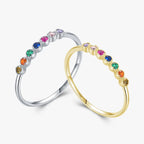 Bague en argent massif 925 à ligne de pierres colorées