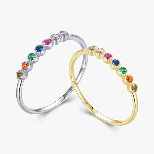 Bague en argent massif 925 à ligne de pierres colorées