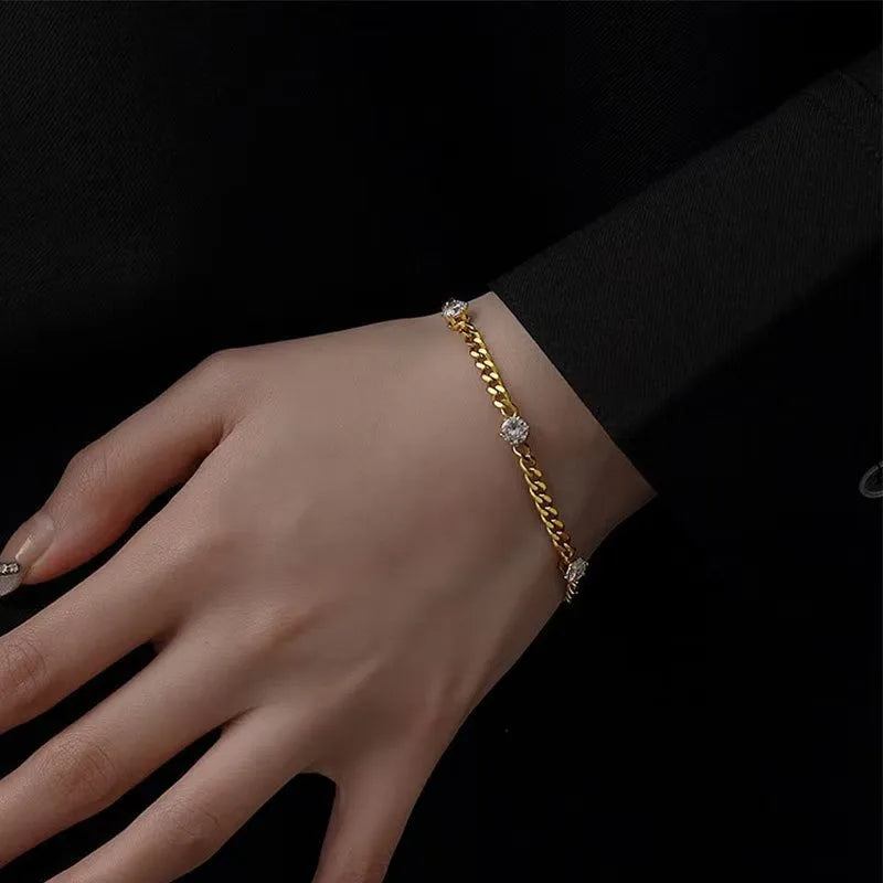Bracelet à maillons facettés en acier inoxydable doré