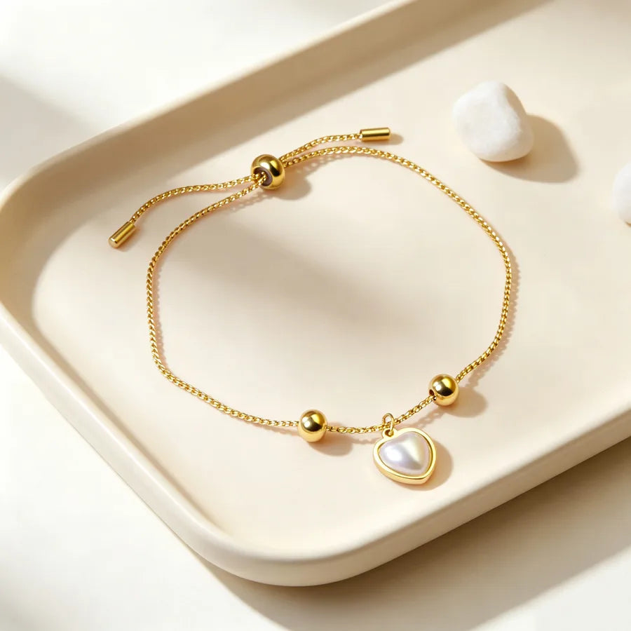 Bracelet cœur et perle sur chaîne réglable — vue 3
