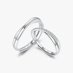 Bague ajustable sertie de zircons, finition rhodiée