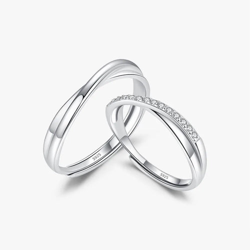 Bague ajustable sertie de zircons, finition rhodiée