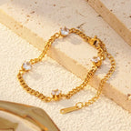Bracelet à maillons facettés, acier doré — vue 8