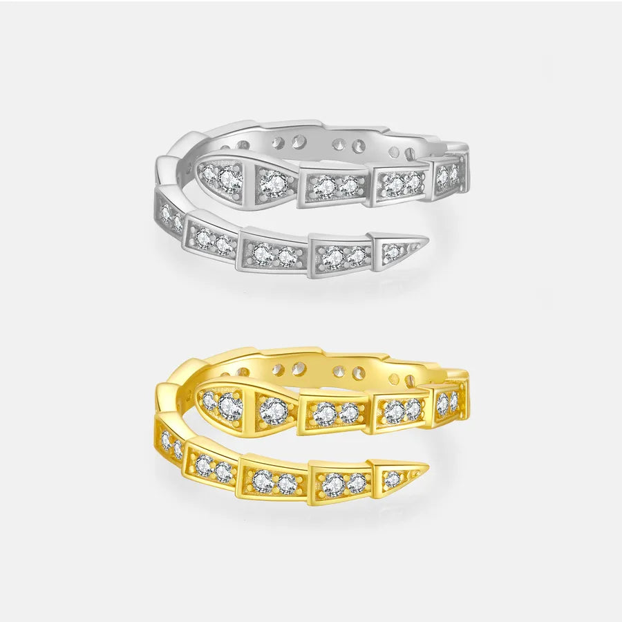 Bague ouverte ajustable sertie de zircons, finition dorée