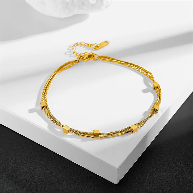 Bracelet à maillons carrés, acier inoxydable doré — vue 2