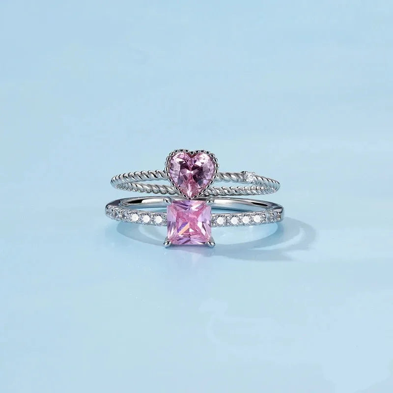 Bague à zircon rose taille carrée — vue 3