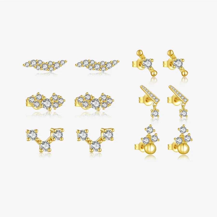 Puces d'oreilles à zircons aux contours irréguliers, argent 925