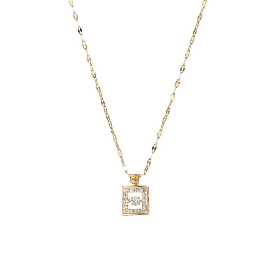 Collier pendentif flacon de parfum sur chaîne dorée