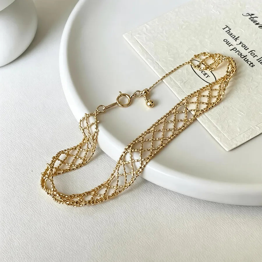 Bracelet maille quadrillée, acier doré — vue 6