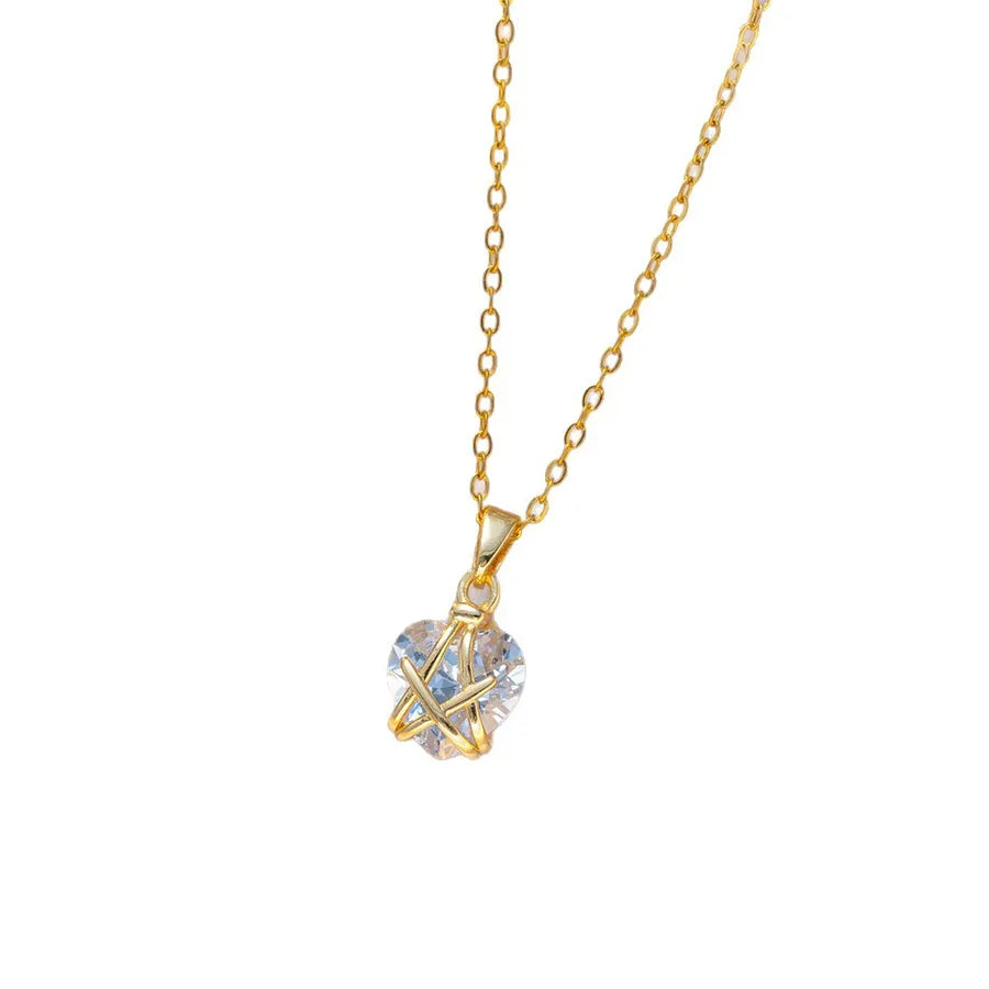 Collier cœur pavé de zircons, chaîne dorée — vue 3