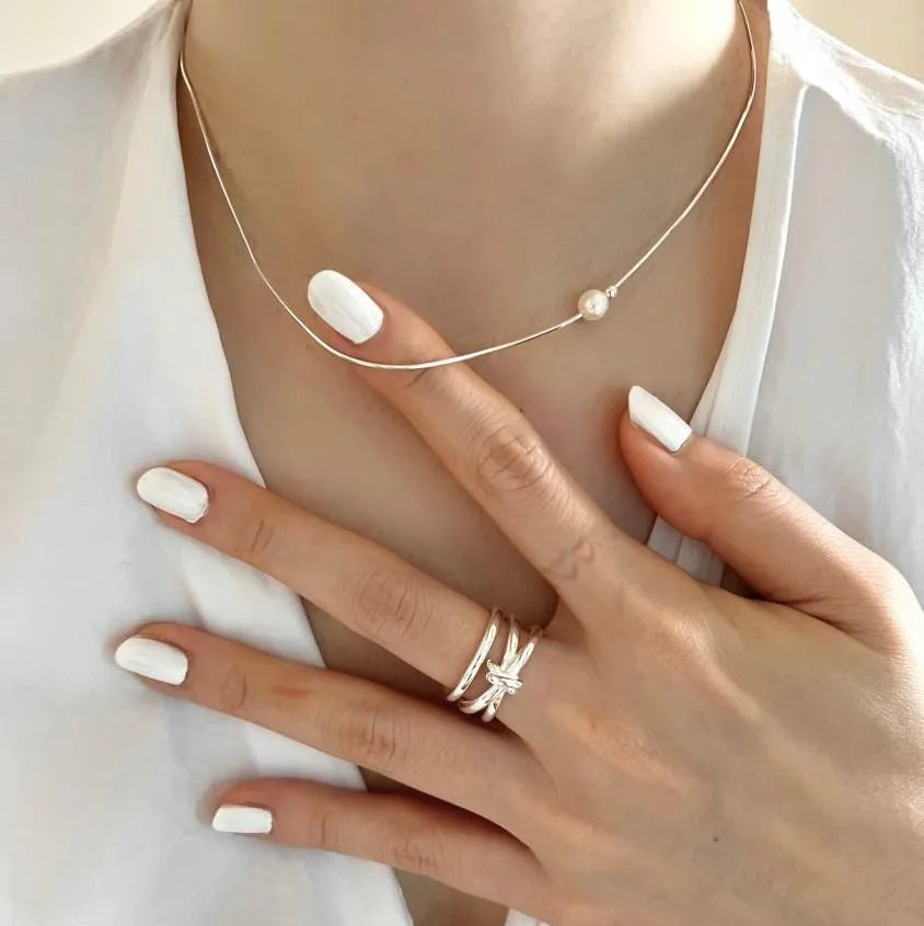 Collier à perle ronde, argent massif 925 — vue 4