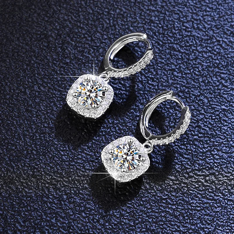 Puces d'oreilles moissanite taille princesse, argent 925