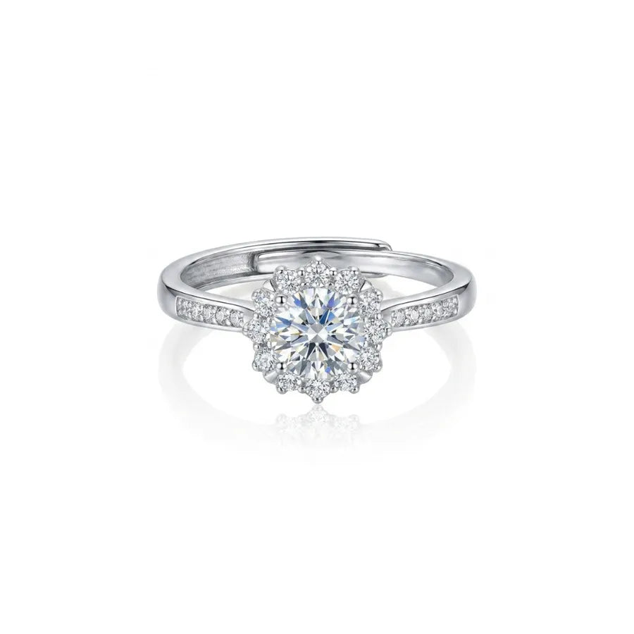 Bague moissanite en monture fleur, dorée — vue 5