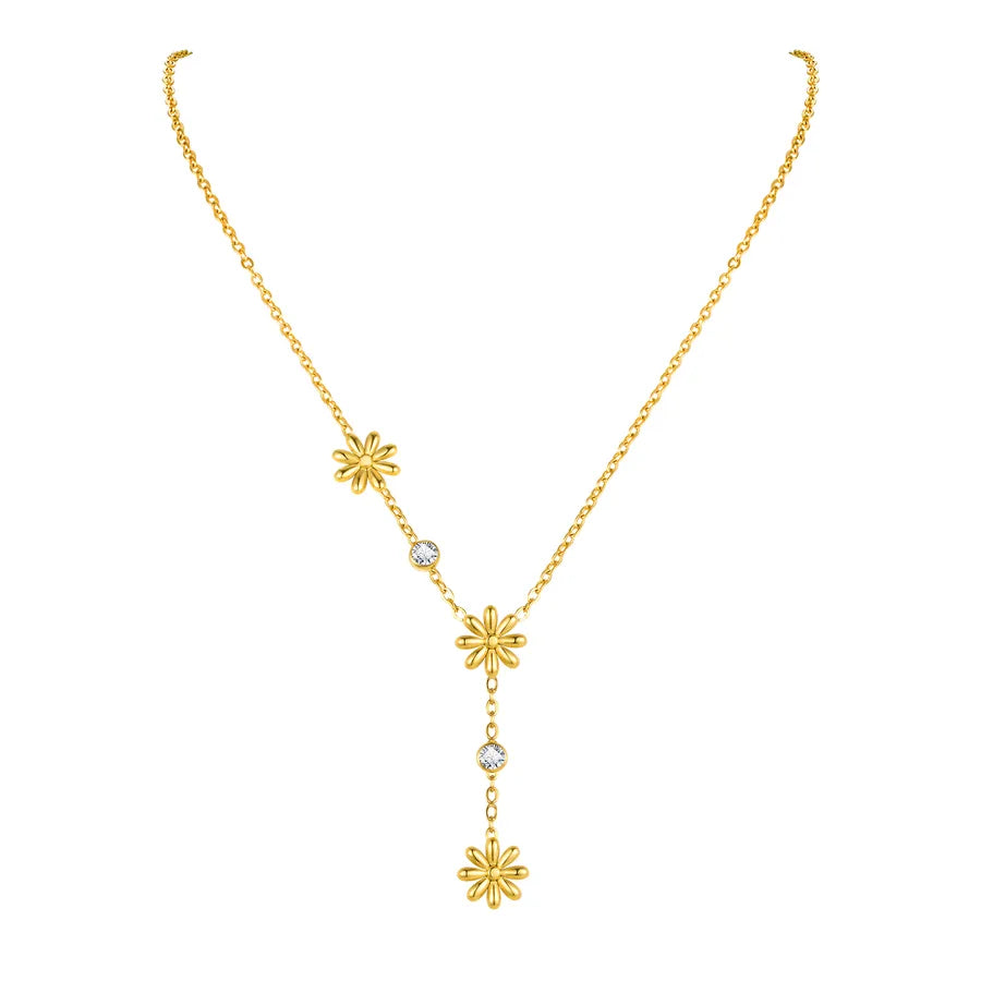 Collier fleur sertie de zircons, chaîne dorée — vue 9