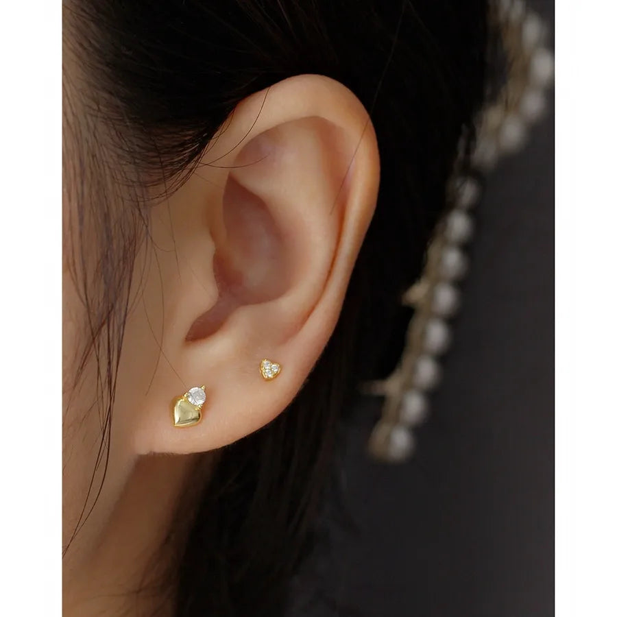 Puces d'oreilles cœur serti, argent 925 — vue 4