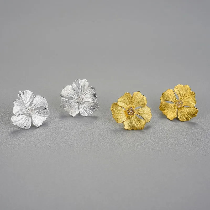 Puces d'oreilles pivoine ciselée en argent massif 925