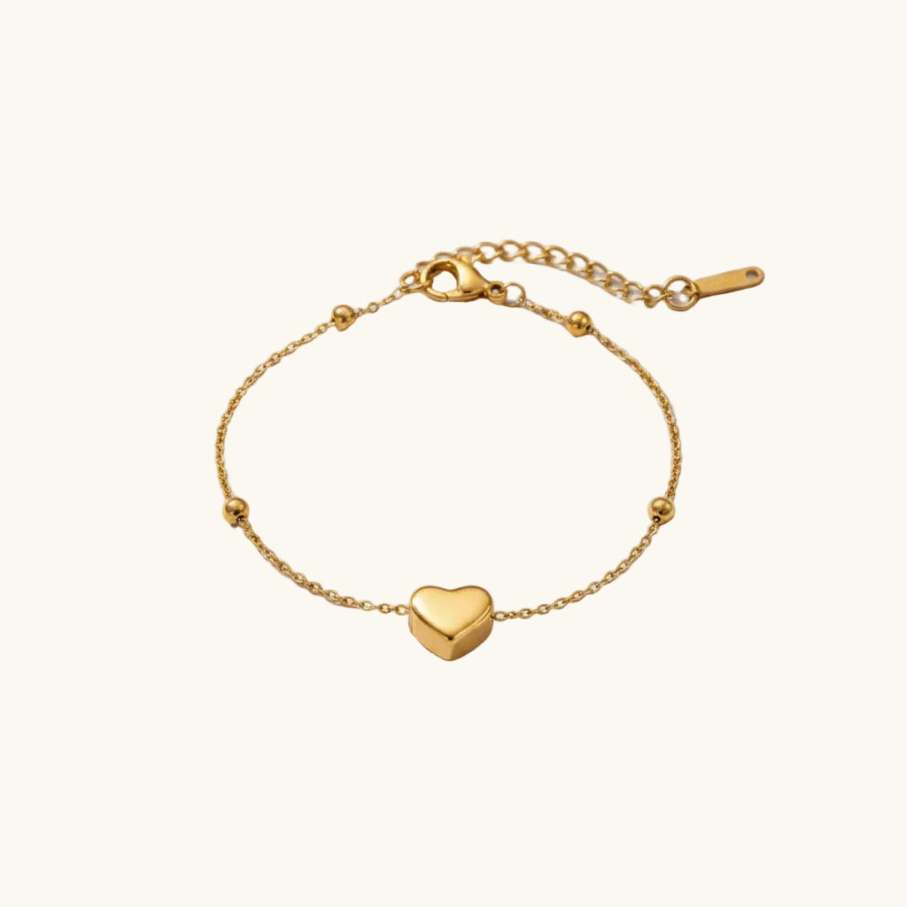 Collier petit cœur sur chaîne à billes, acier doré — vue 3