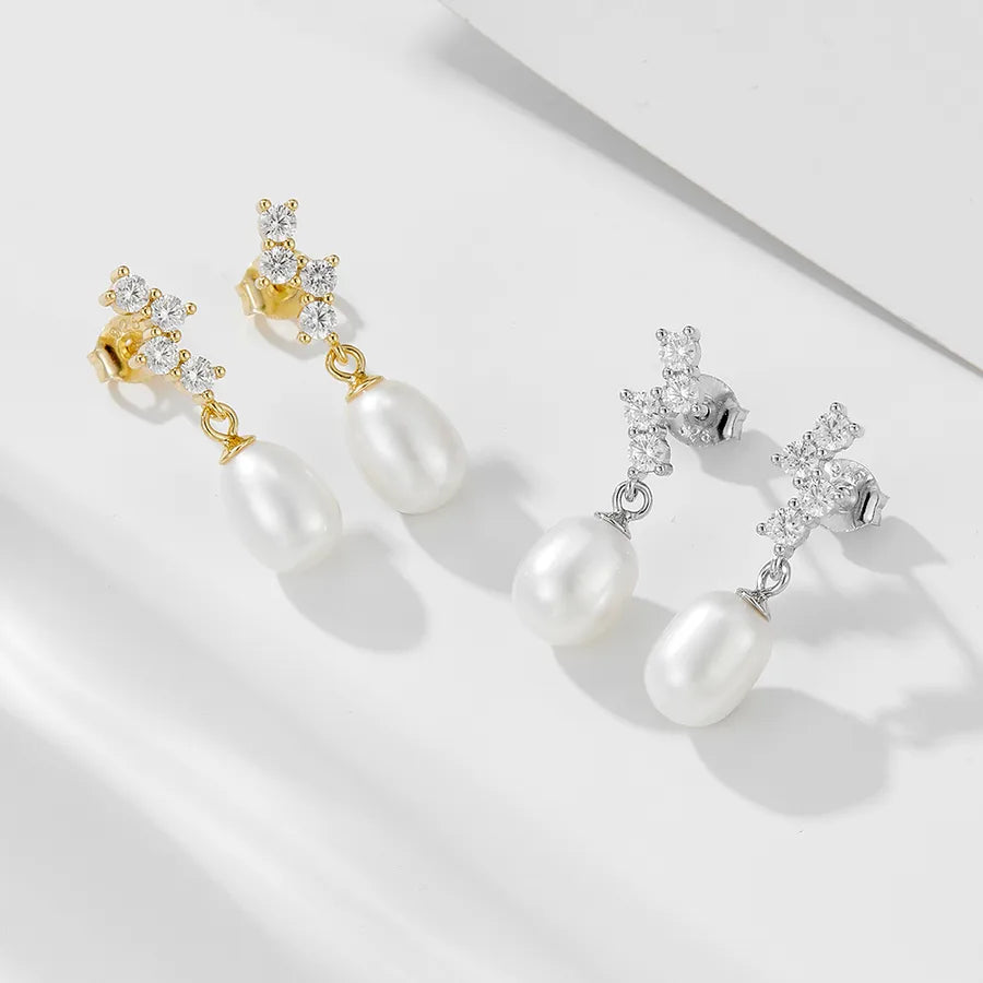 Boucles d'oreilles perle et zircon sur argent massif 925