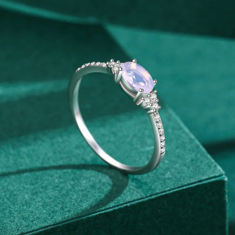 Bague à cristal taille ovale, argent massif 925