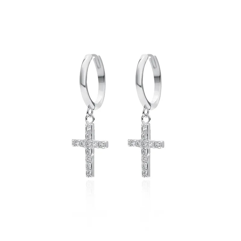 Boucles d'oreilles pendantes à croix, argent 925 — vue 3