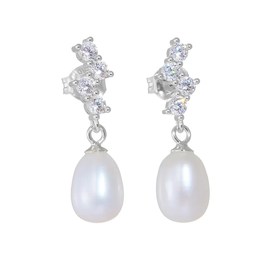 Boucles d'oreilles perle et zircon, argent 925 — vue 11