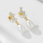 Boucles d'oreilles perle et zircon, argent 925 — vue 4