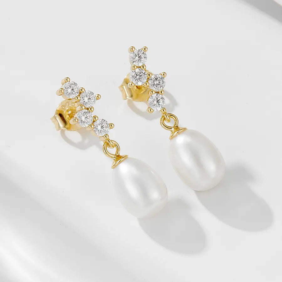 Boucles d'oreilles perle et zircon, argent 925 — vue 4