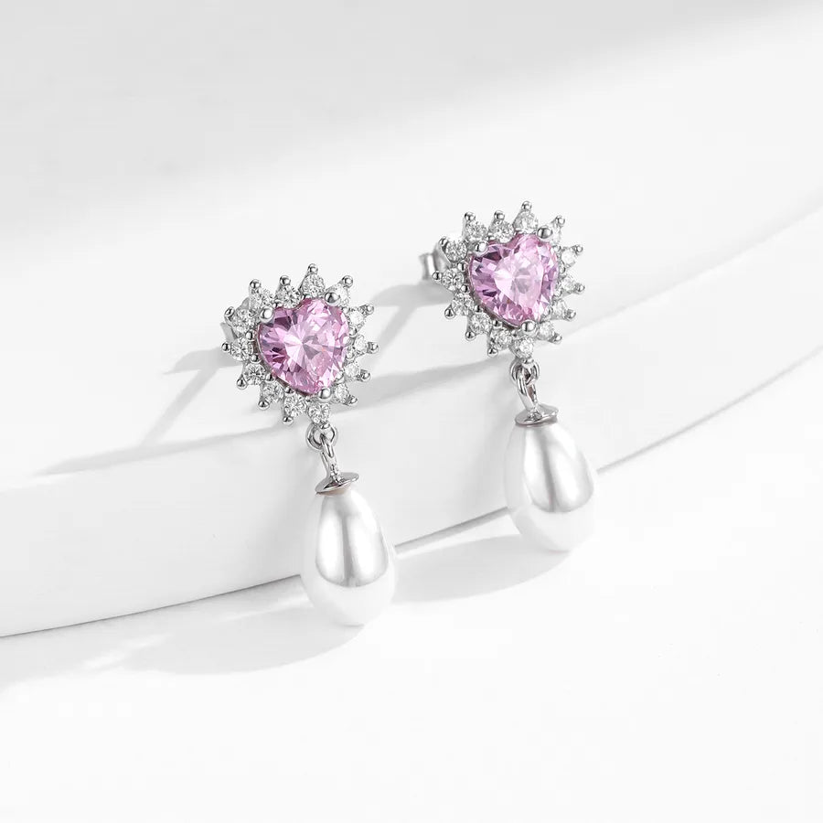 Boucles d'oreilles cœur et perle, argent 925 — vue 4