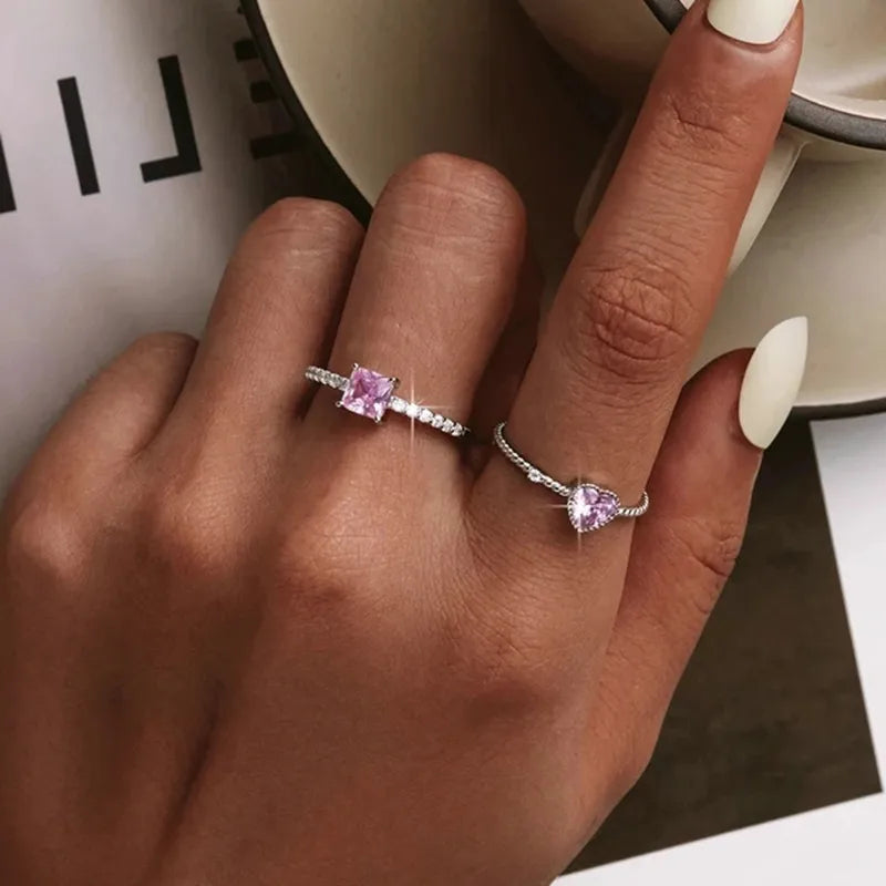 Bague à zircon rose taille carrée — vue 4