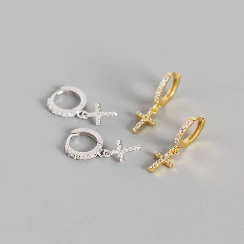 Boucles d'oreilles croix, argent massif 925 — vue 2