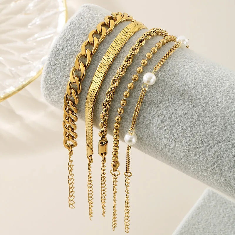Bracelet maille vintage, acier inoxydable doré — vue 8