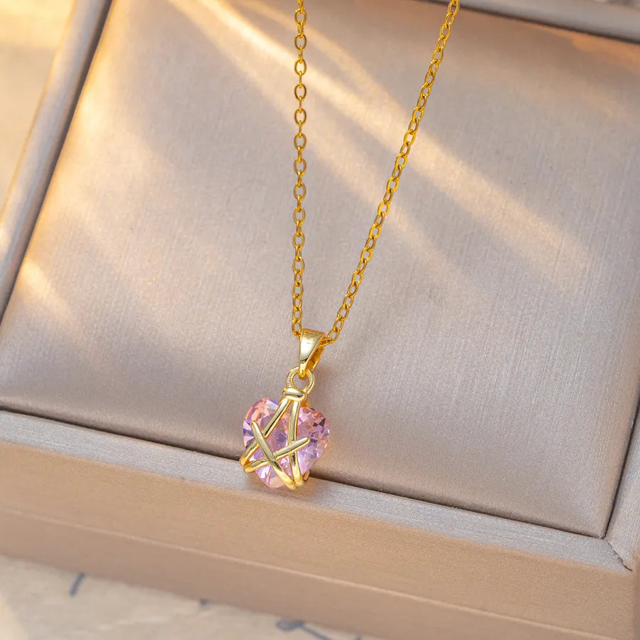 Collier cœur pavé de zircons, chaîne dorée — vue 5